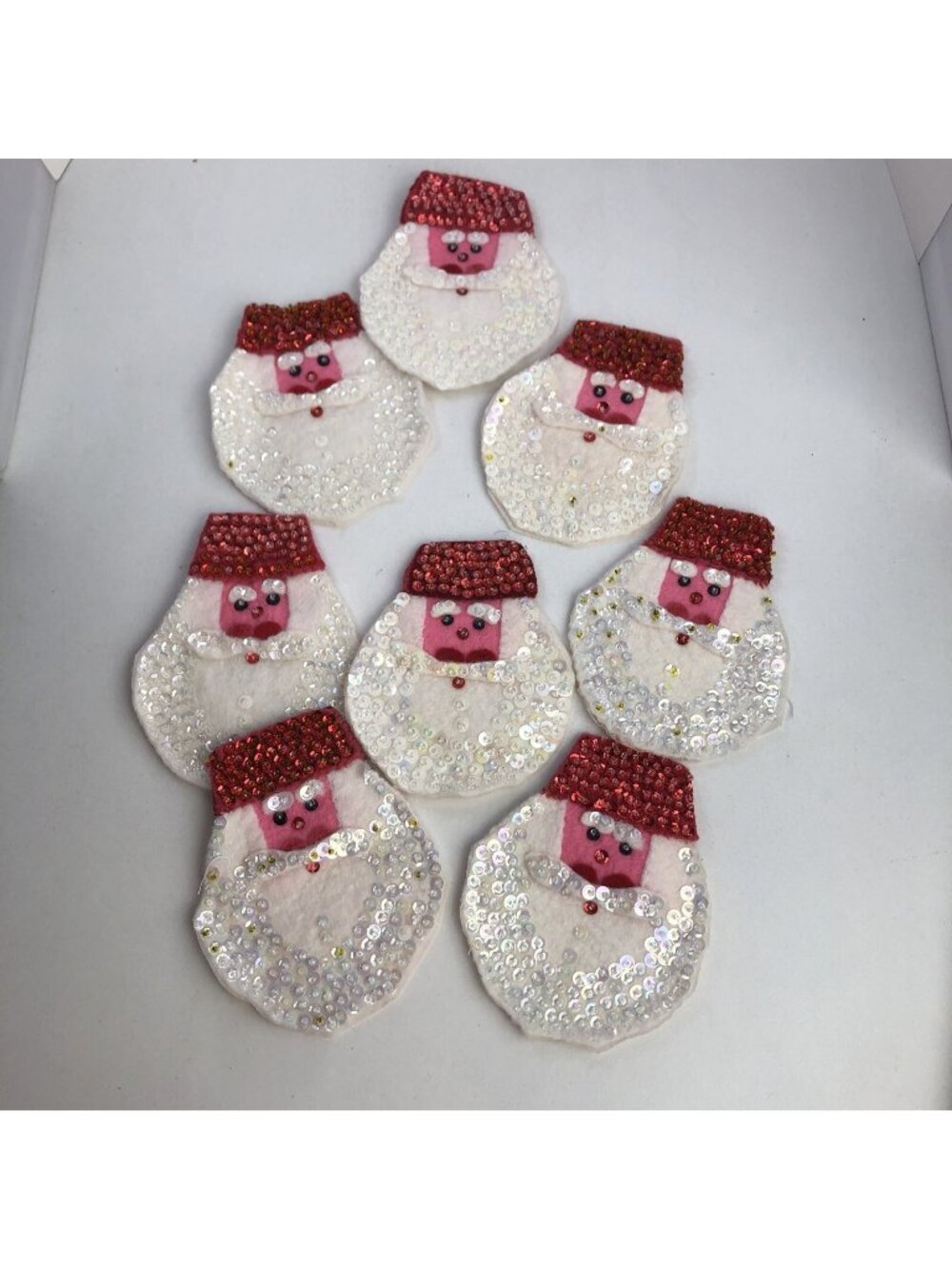 Set of 8 Vintage Christmas Santa Napkin Holders Rings Felt & Sequins